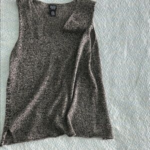 EILEEN FISHER Brown & Black 50/50 Linen/Wool Tunic Vest  Size Small